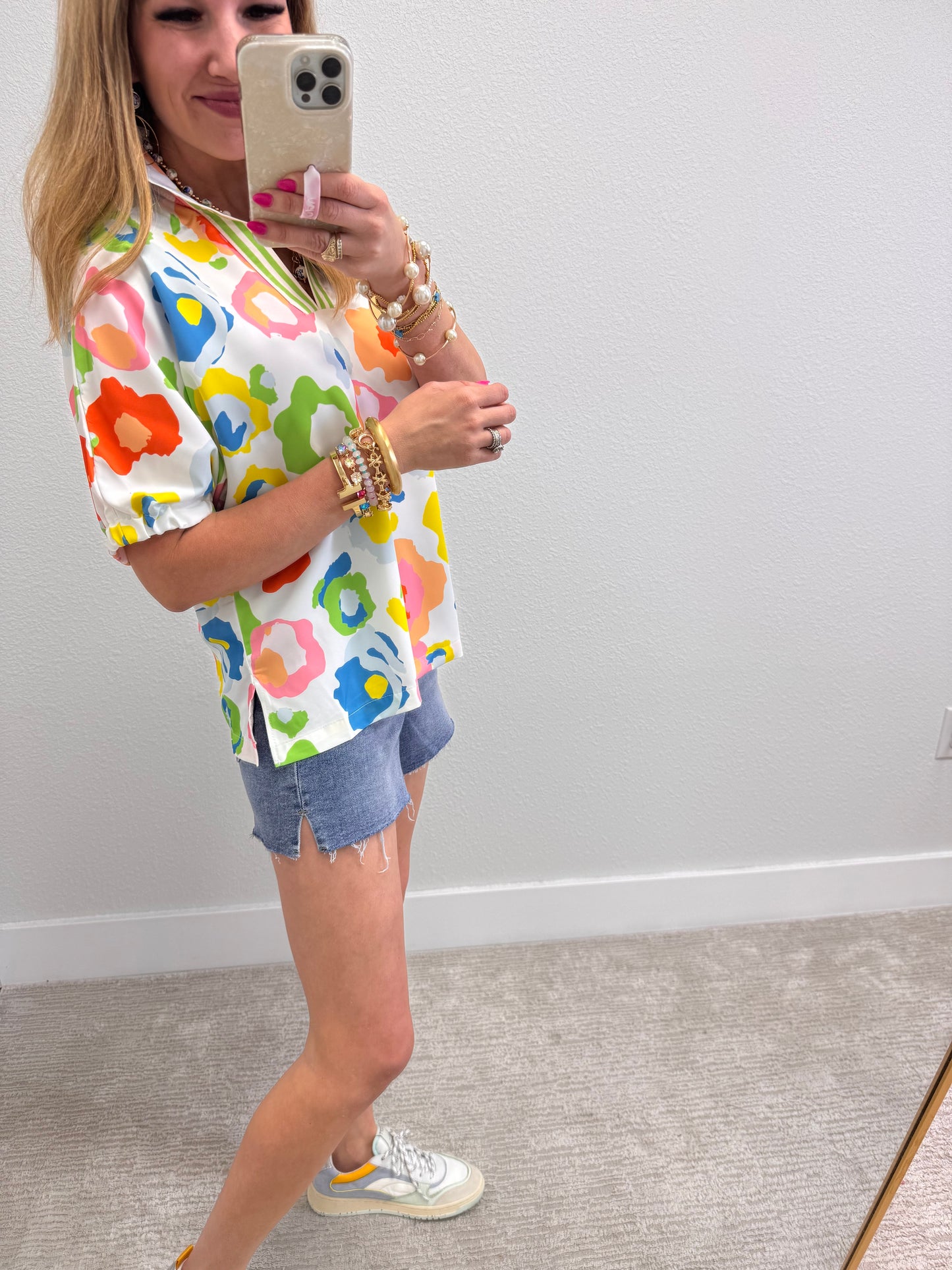 Cream Leopard High Neck Top