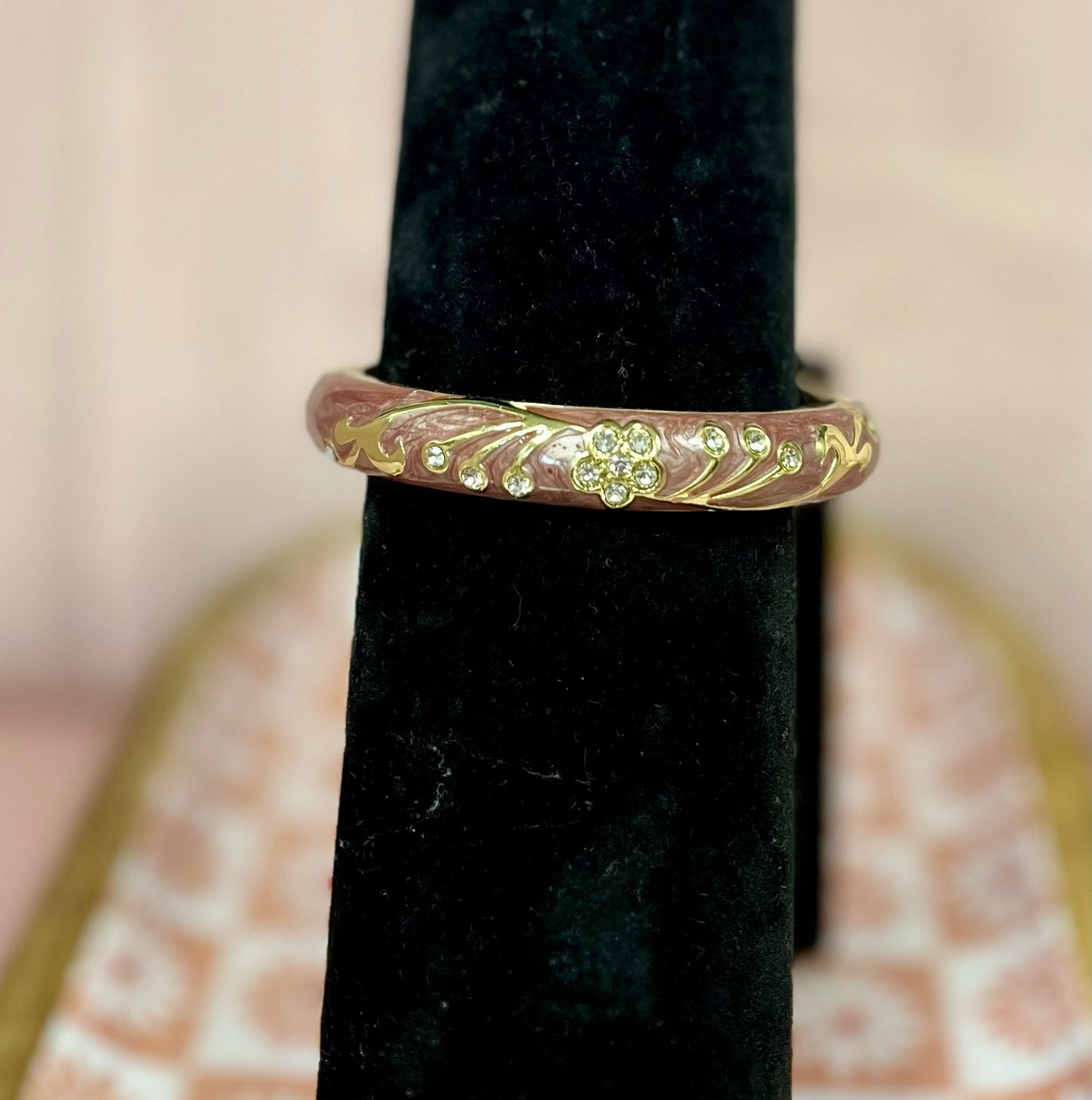 Purple Marble Flower Diamond Clasp Bangle Bracelet (2.5in)