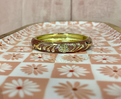 Purple Marble Flower Diamond Clasp Bangle Bracelet (2.5in)