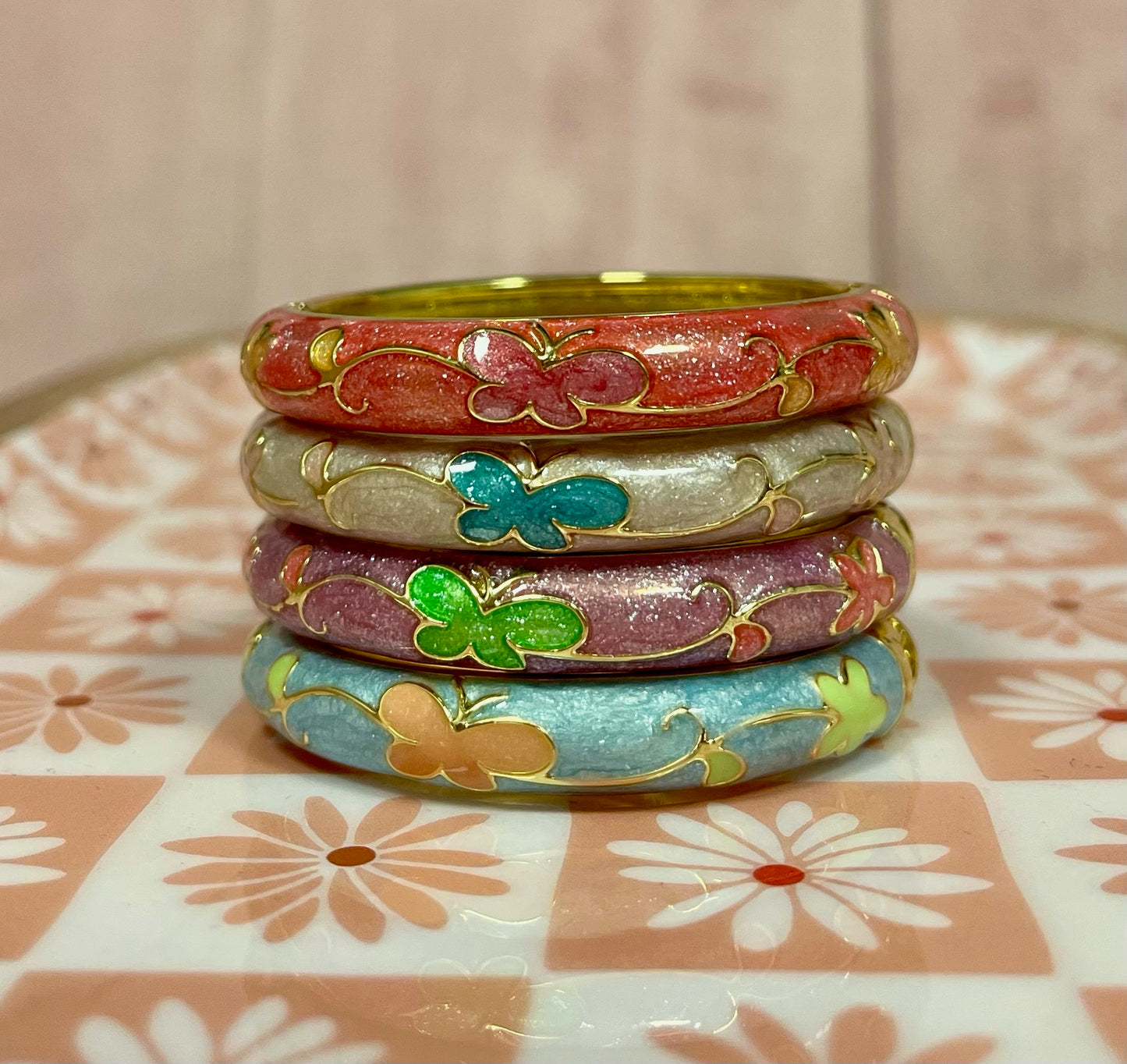 Little Girls Gold Enamel Bangle Bracelet (1.75in)