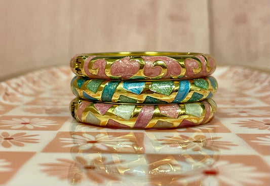 Little Girls Gold Enamel Bangle Bracelet (2in)