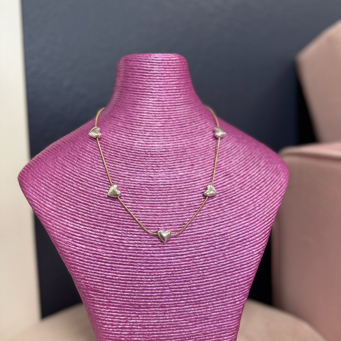 Gold with Silver Heart Necklace