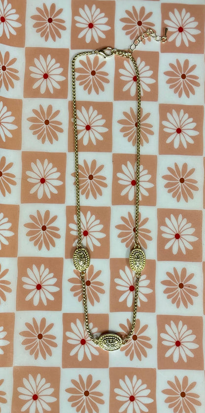 Three Oval Crystal Gold Necklace