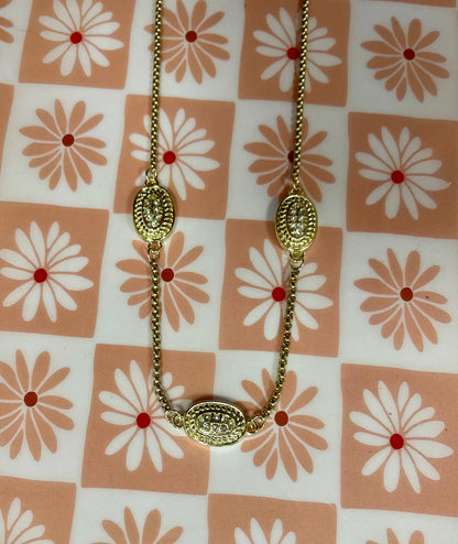 Three Oval Crystal Gold Necklace