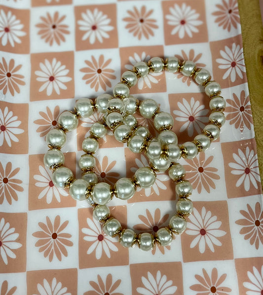 Set of 3 Chunky Pearl Gold Bracelet
