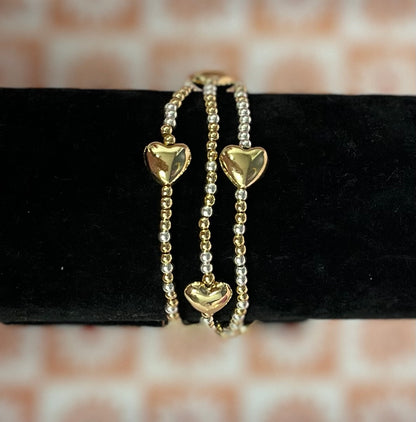 Set of 3 Gold and Silver Mix Heart Bracelet