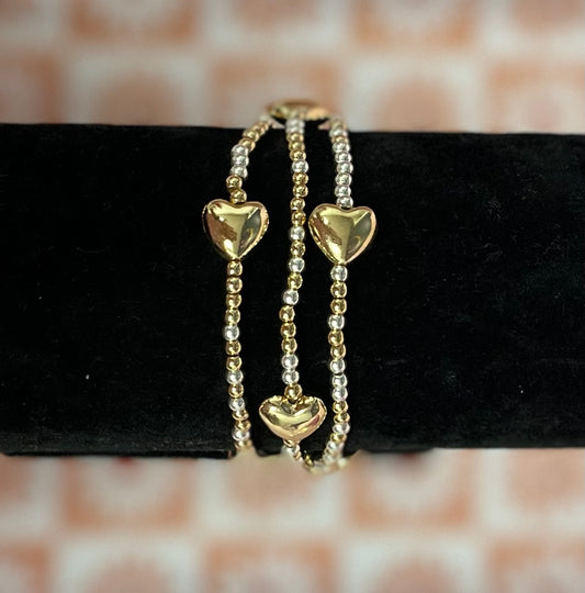 Set of 3 Gold and Silver Mix Heart Bracelet