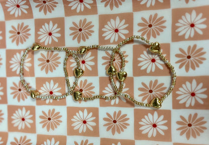 Set of 3 Gold and Silver Mix Heart Bracelet