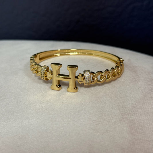 Gold H Twist Diamond Bracelet