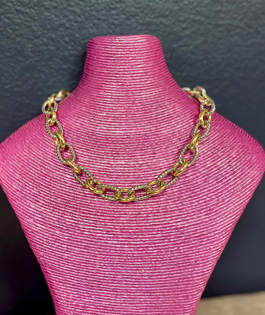 Silver and Gold Textured Link Magnetic Necklace