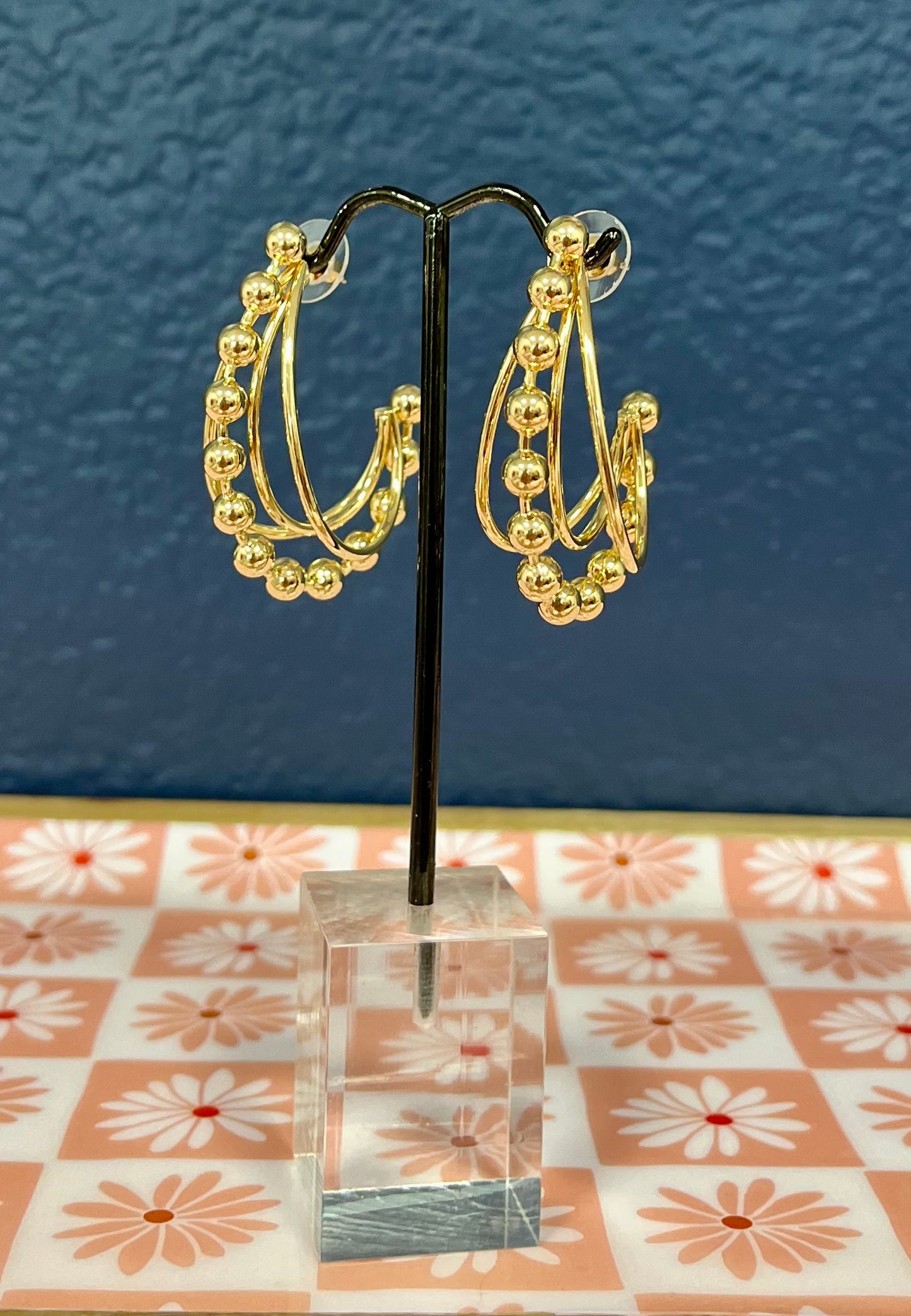 Gold 3 Strand Bead Hoop