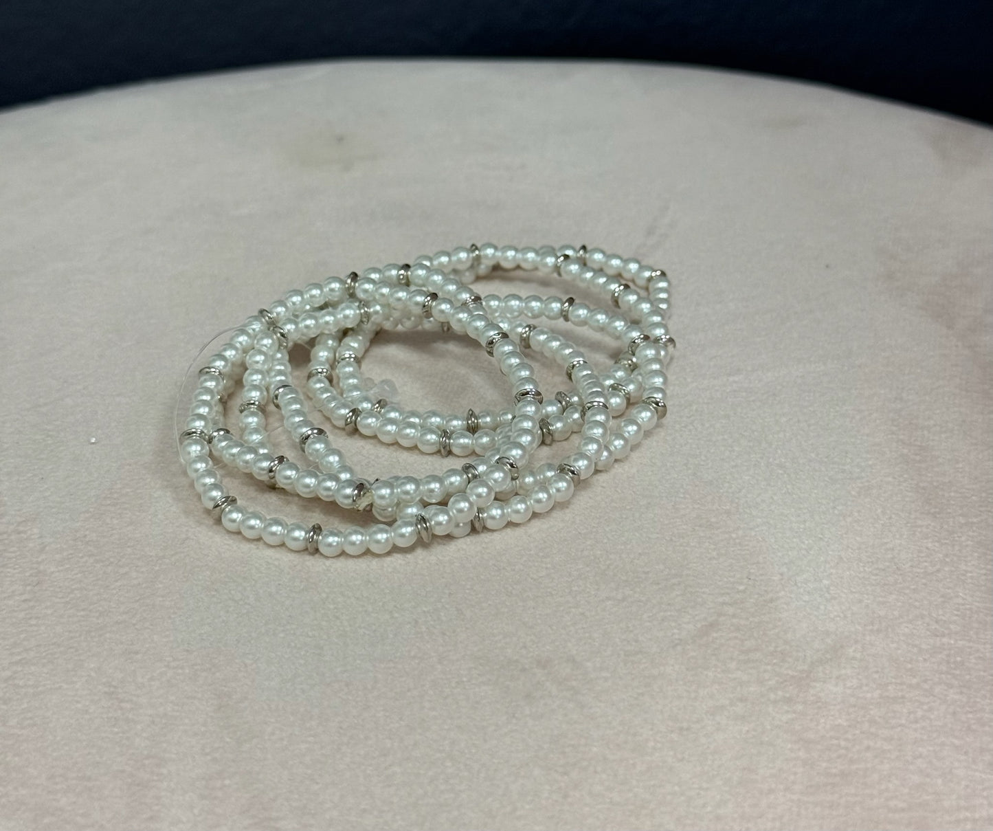 Set of 5 Pearl and Silver Bead Bracelet