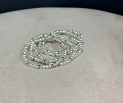 Set of 5 Pearl and Silver Bead Bracelet
