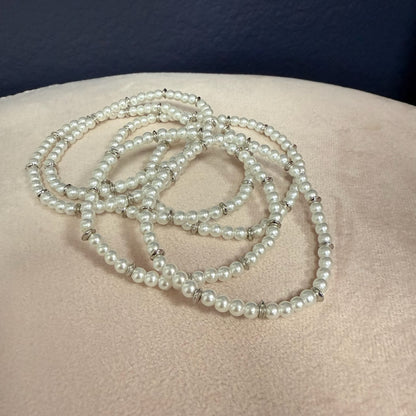 Set of 5 Pearl and Silver Bead Bracelet