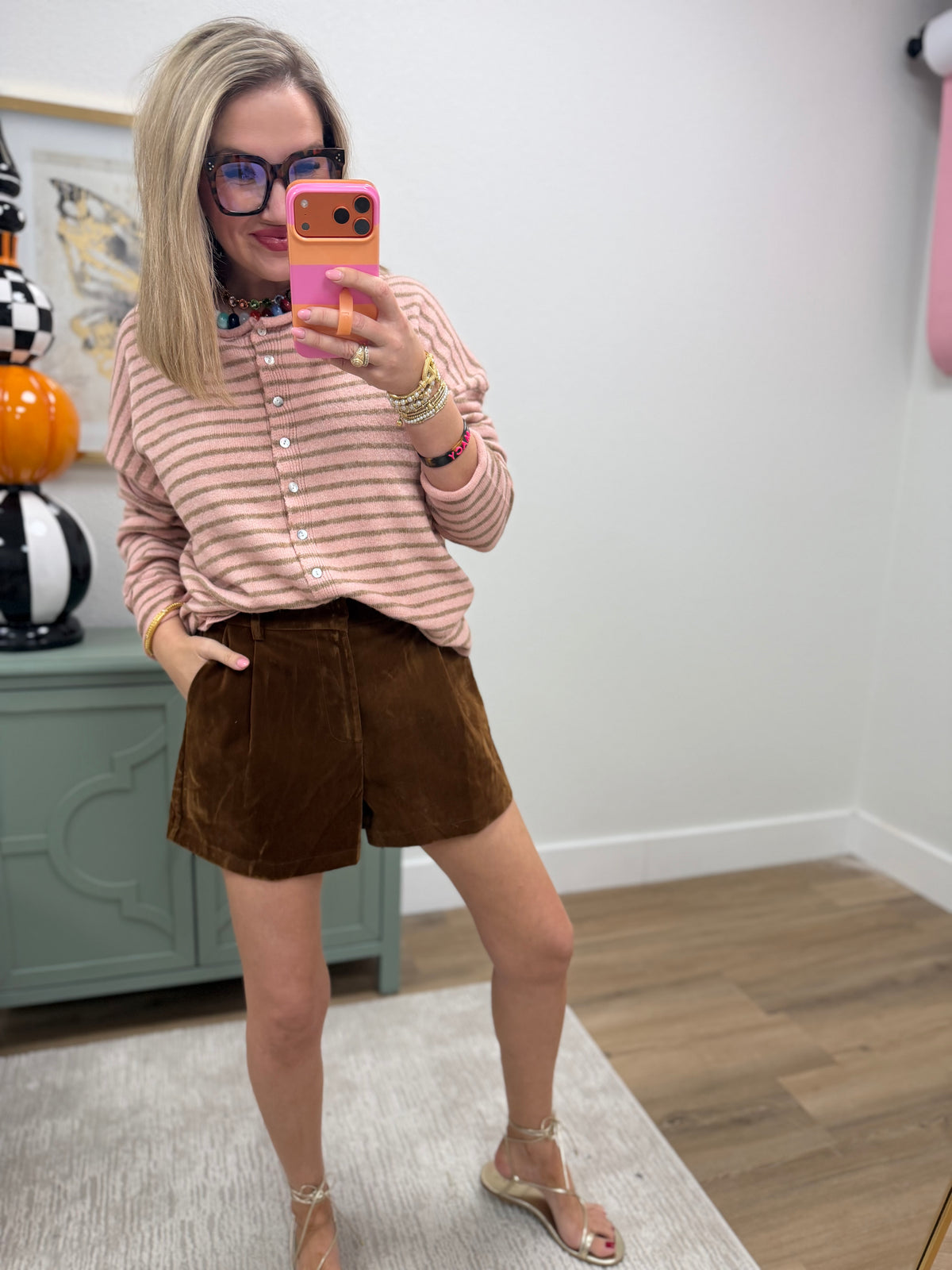 Blush Button Down Stripe Sweater