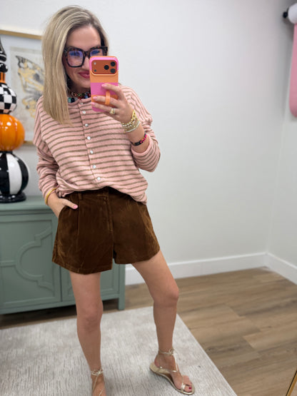 Blush Button Down Stripe Sweater