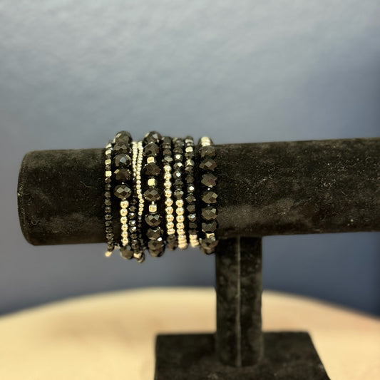 Set of 9 Black and Silver bead bracelet