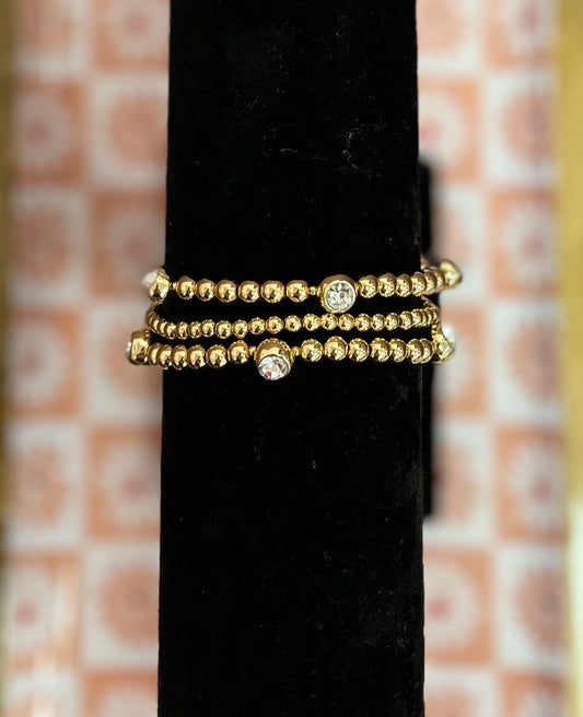 Set of 3 single diamond bracelet (silver and gold)