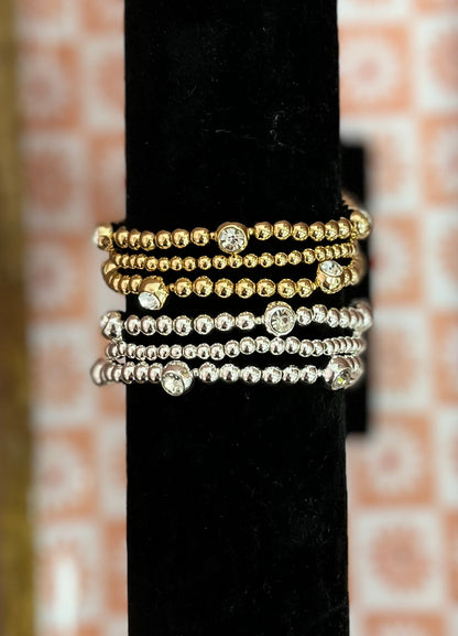 Set of 3 single diamond bracelet (silver and gold)