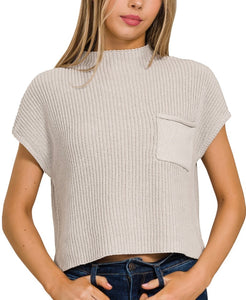Bone Cropped Short Sleeve Sweater Top