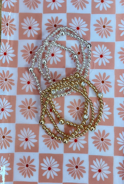 Set of 3 single diamond bracelet (silver and gold)