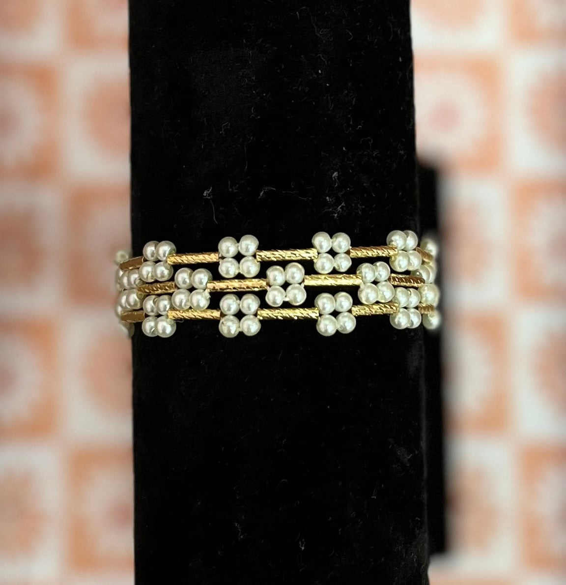 Set of 3 pearl cluster bracelet (gold and silver)