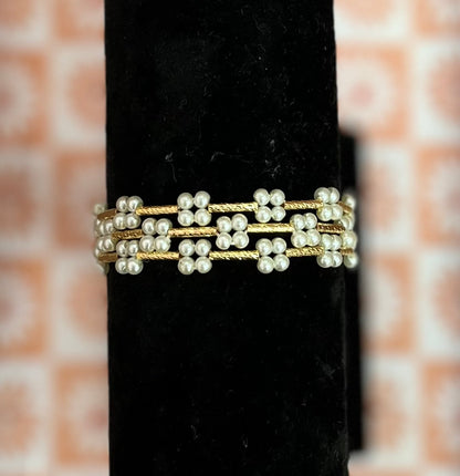 Set of 3 pearl cluster bracelet (gold and silver)