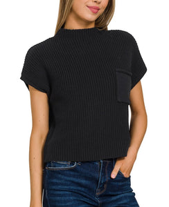 Black Cropped Short Sleeve Sweater Top