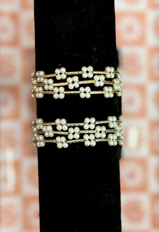 Set of 3 pearl cluster bracelet (gold and silver)