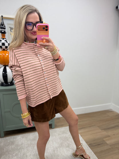 Blush Button Down Stripe Sweater