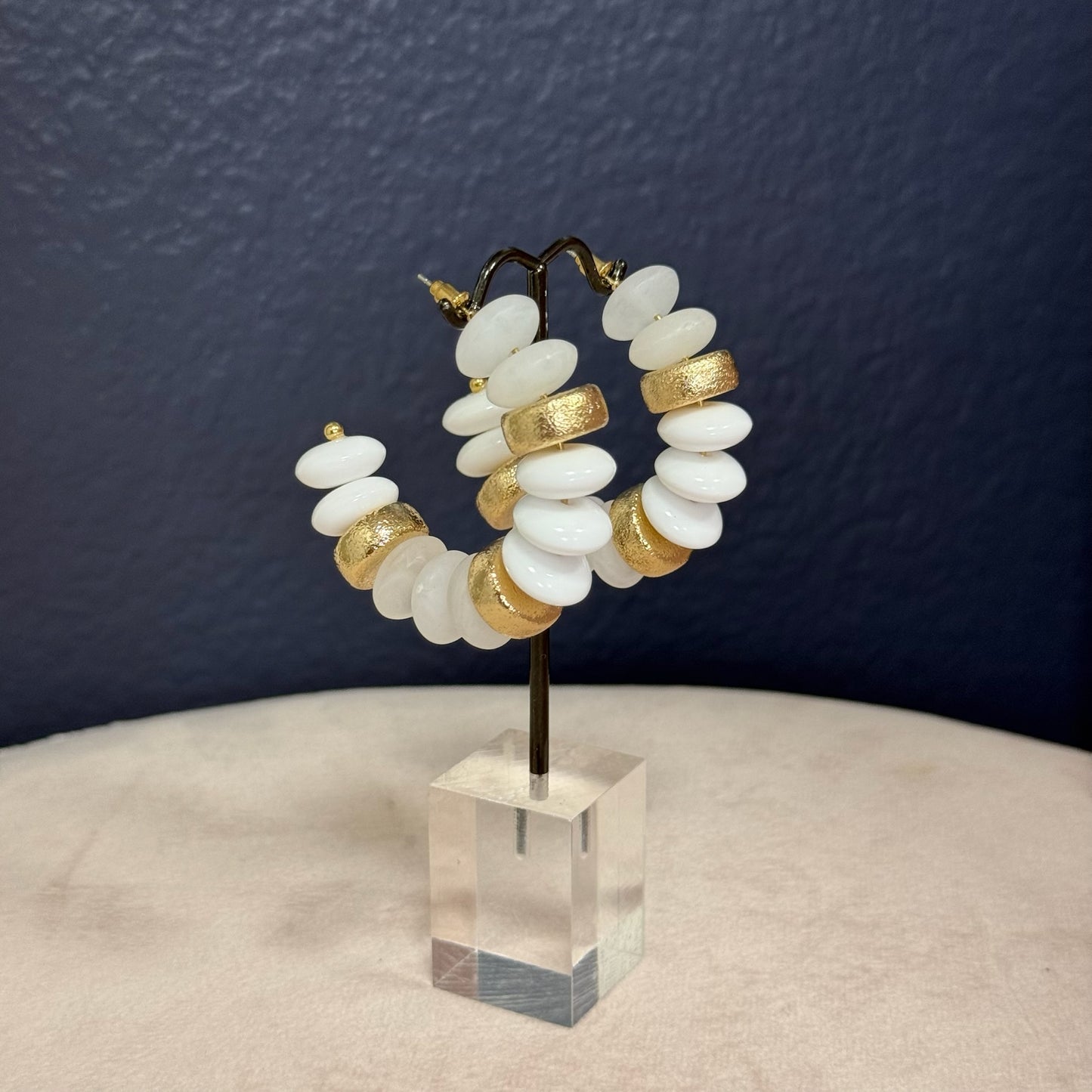 Gold, White, Clear Bead Hoops