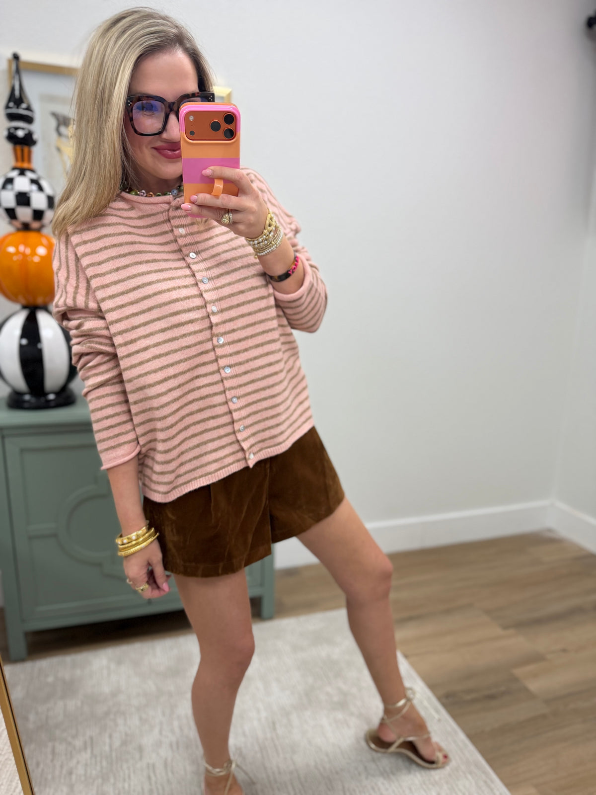 Blush Button Down Stripe Sweater