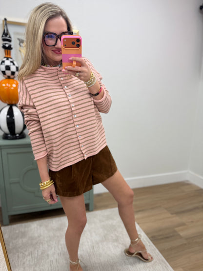 Blush Button Down Stripe Sweater