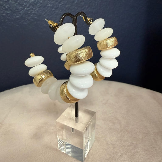 Gold, White, Clear Bead Hoops