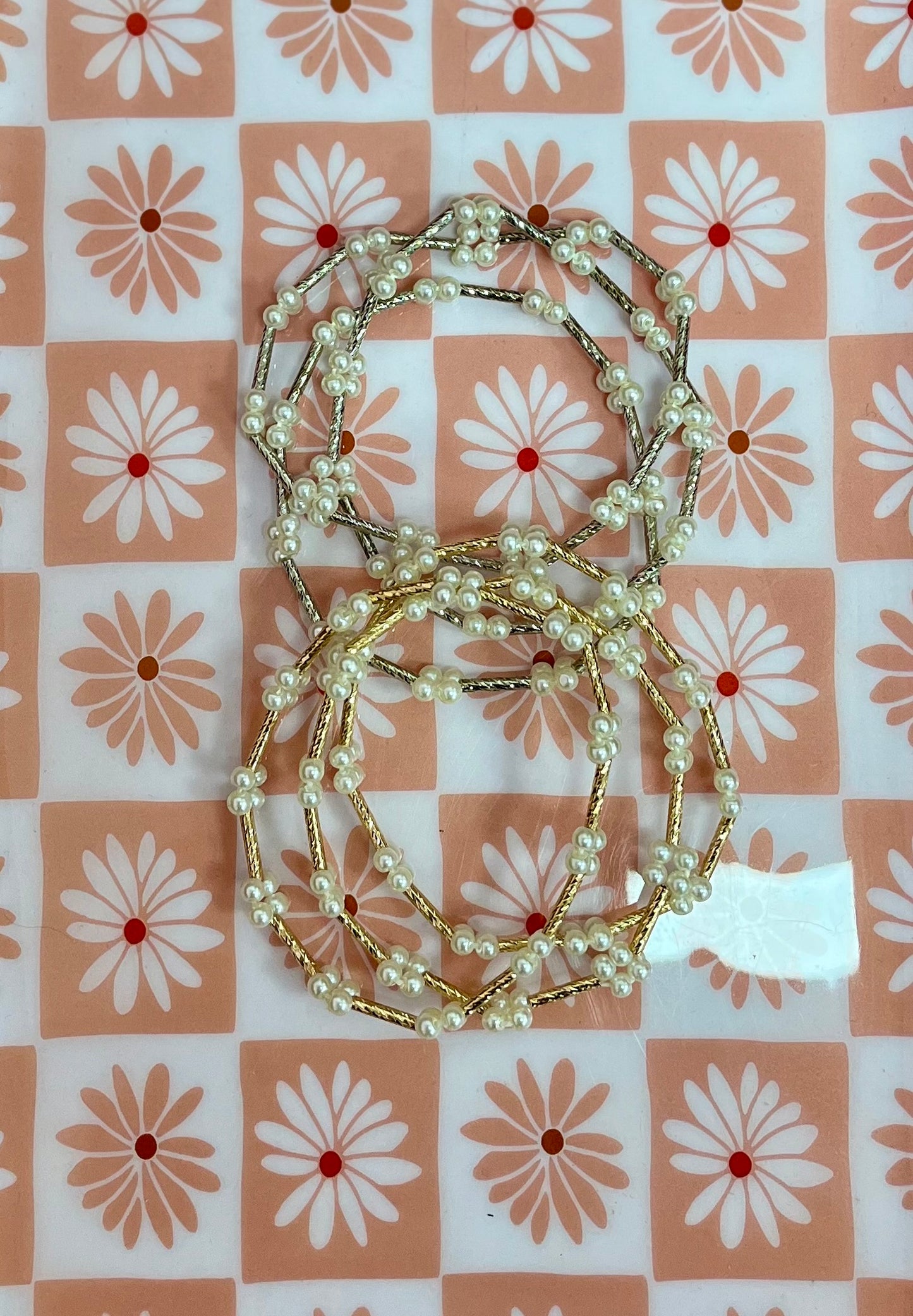 Set of 3 pearl cluster bracelet (gold and silver)