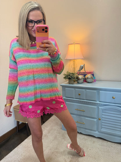 Pink & Lime Polka Dot Lace Shorts