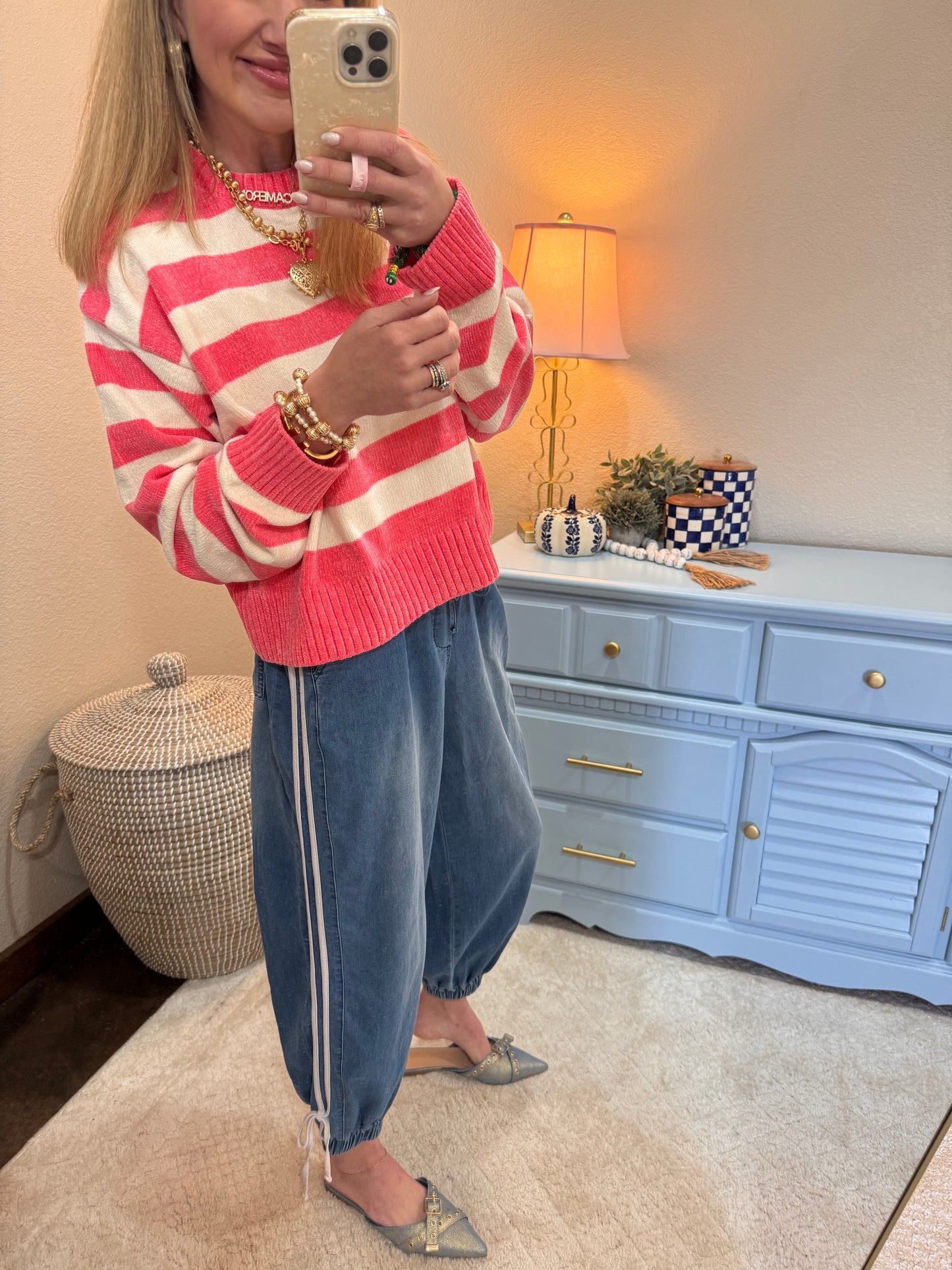 Taffy Pink & Cream Striped Sweater