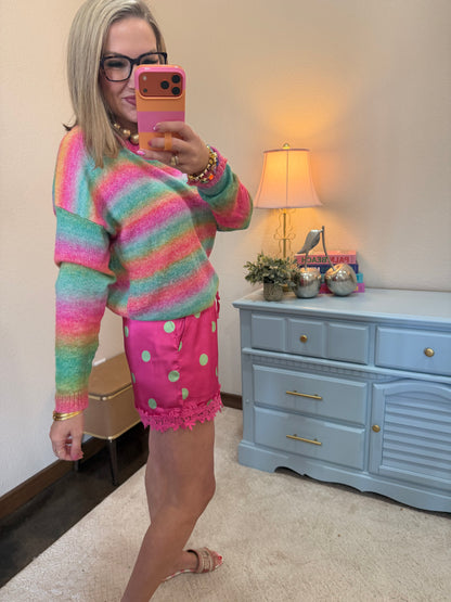 Pink & Lime Polka Dot Lace Shorts