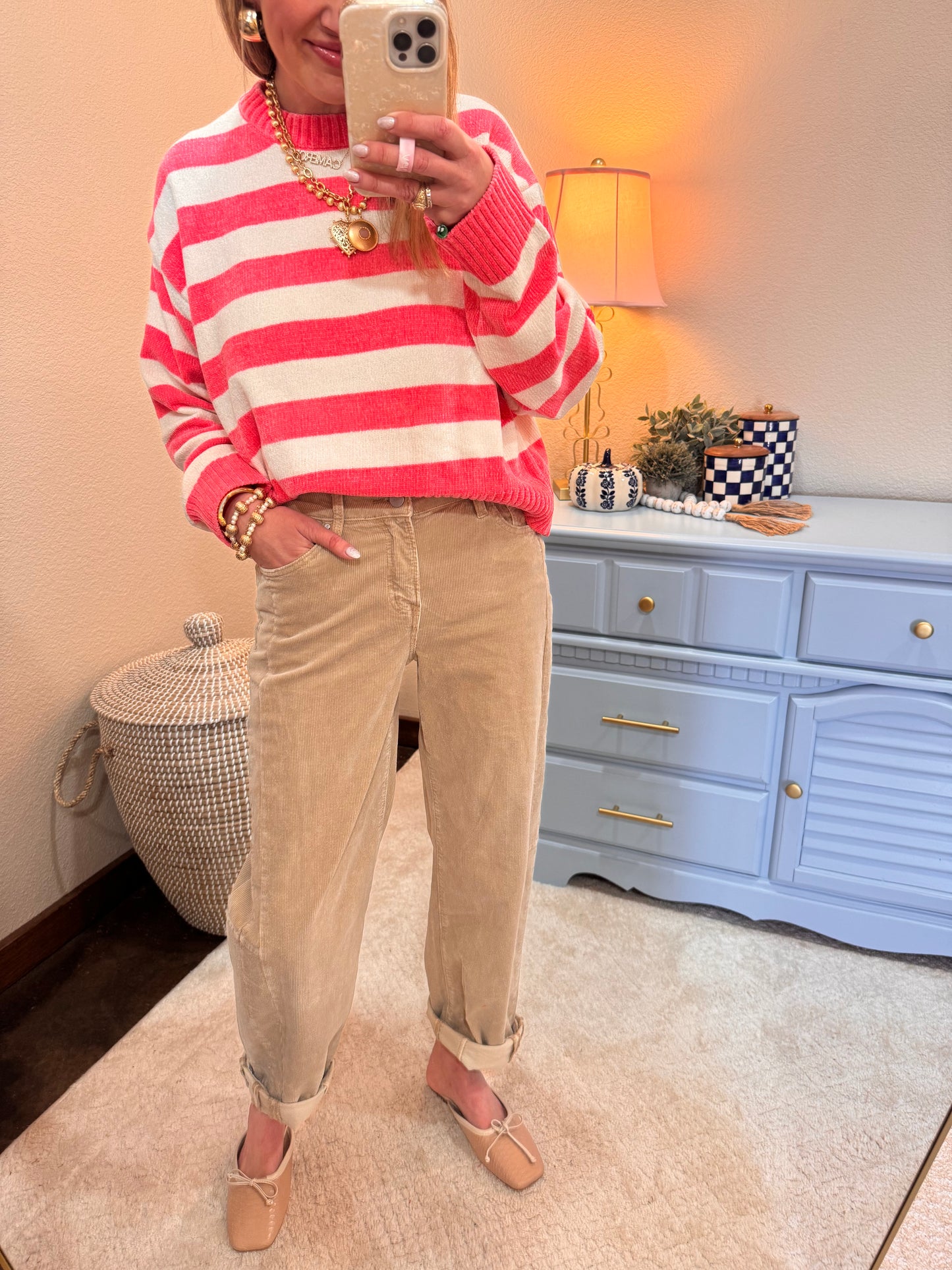 Taffy Pink & Cream Striped Sweater
