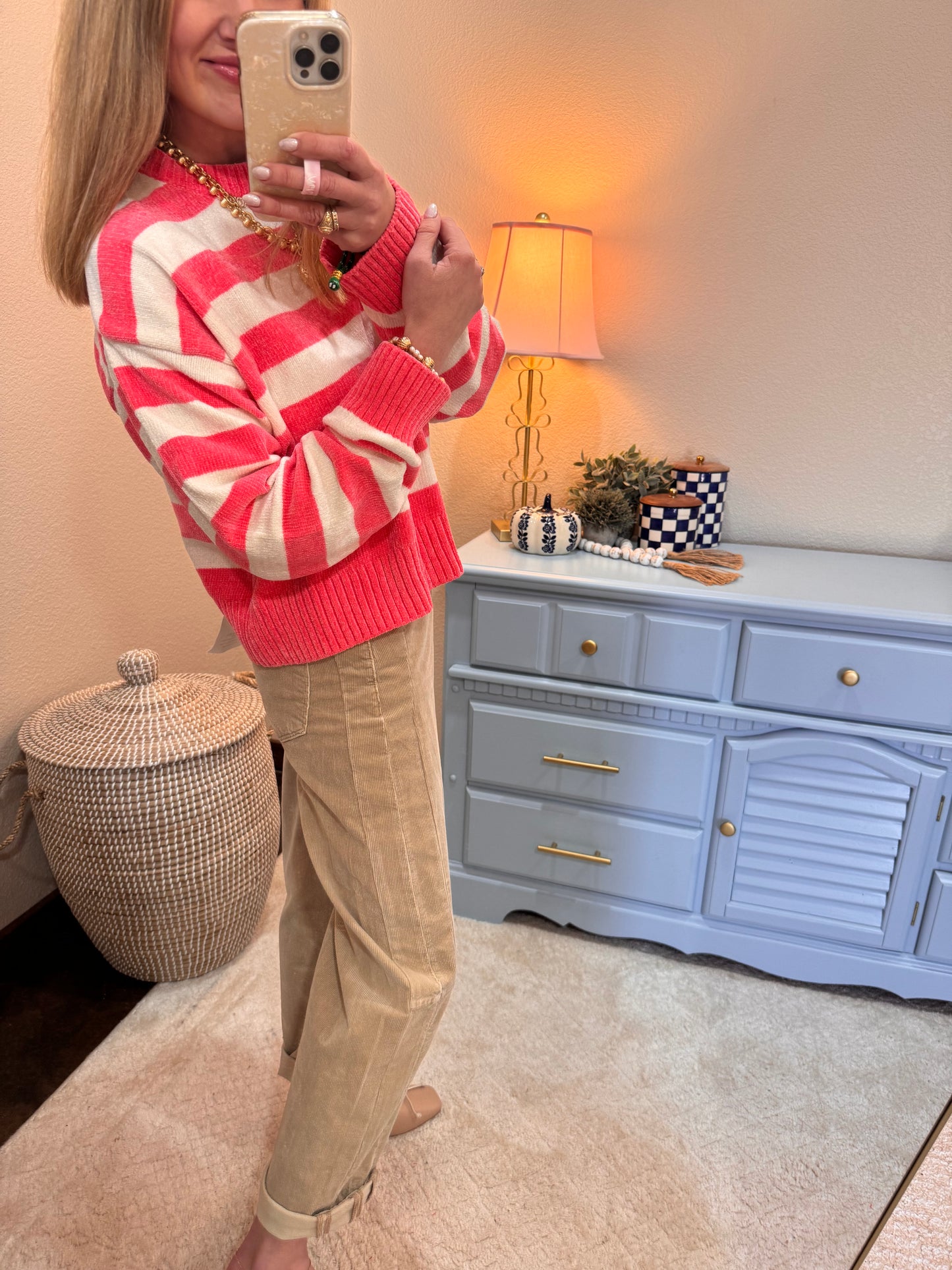 Taffy Pink & Cream Striped Sweater