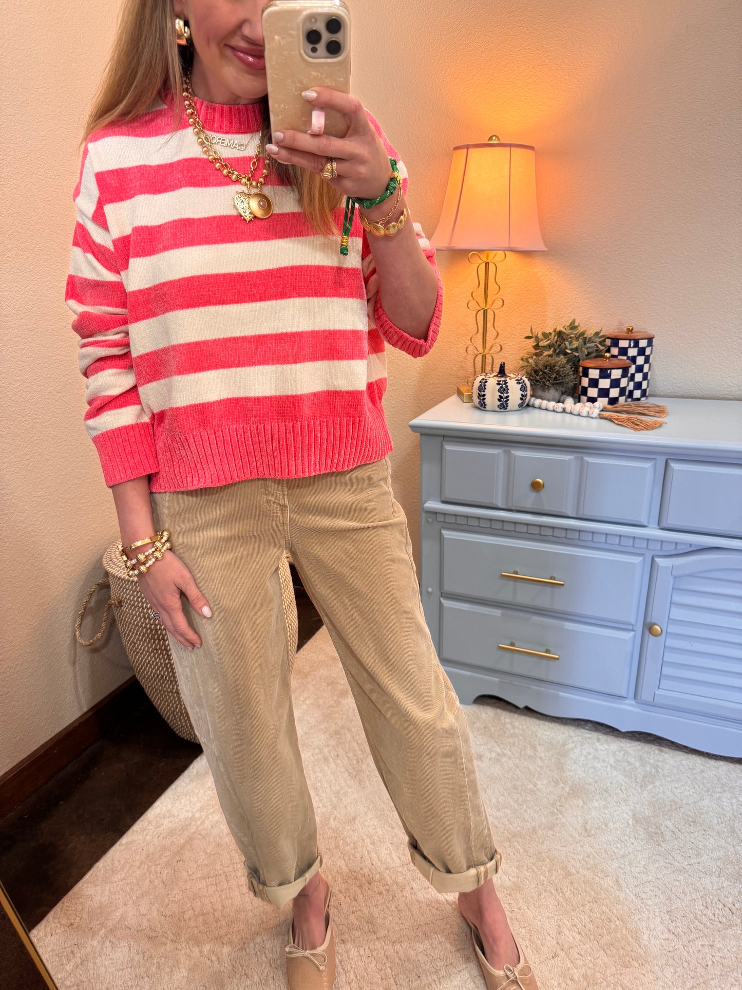 Taffy Pink & Cream Striped Sweater