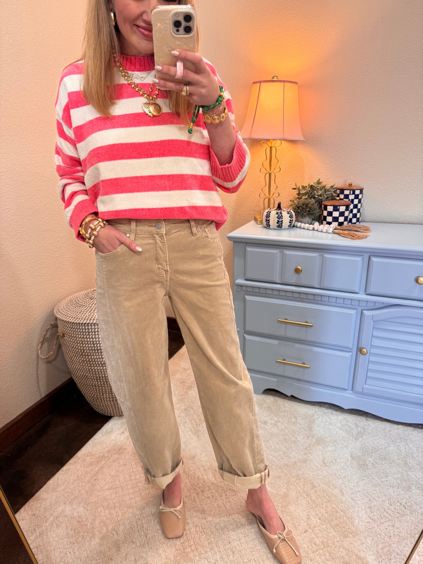 Taffy Pink & Cream Striped Sweater