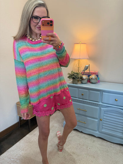Pink & Lime Polka Dot Lace Shorts