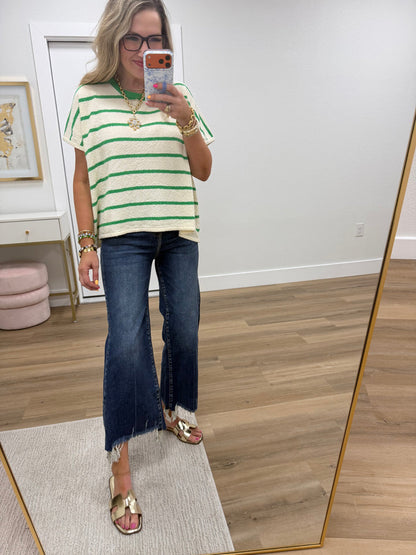 Dark Wash Straight Raw Hem Jeans (Kick Flare Sister!)