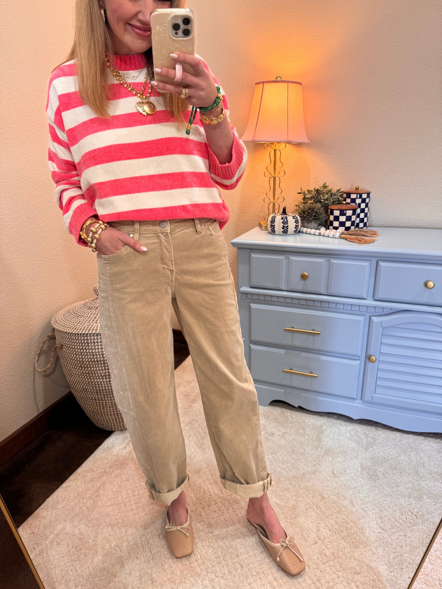 Risen Tan Barrel Corduroy Pants