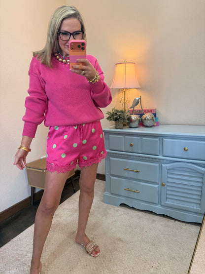 Pink & Lime Polka Dot Lace Shorts