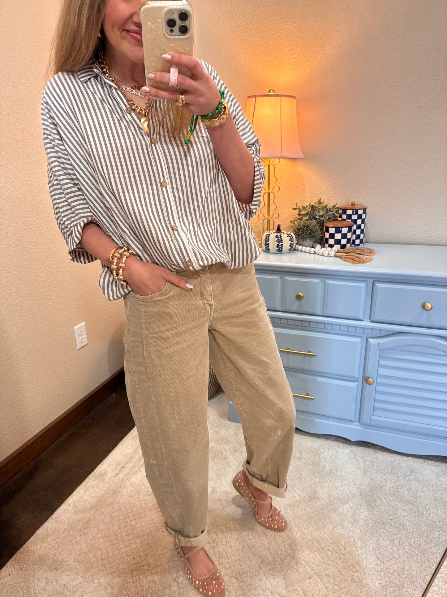 Risen Tan Barrel Corduroy Pants