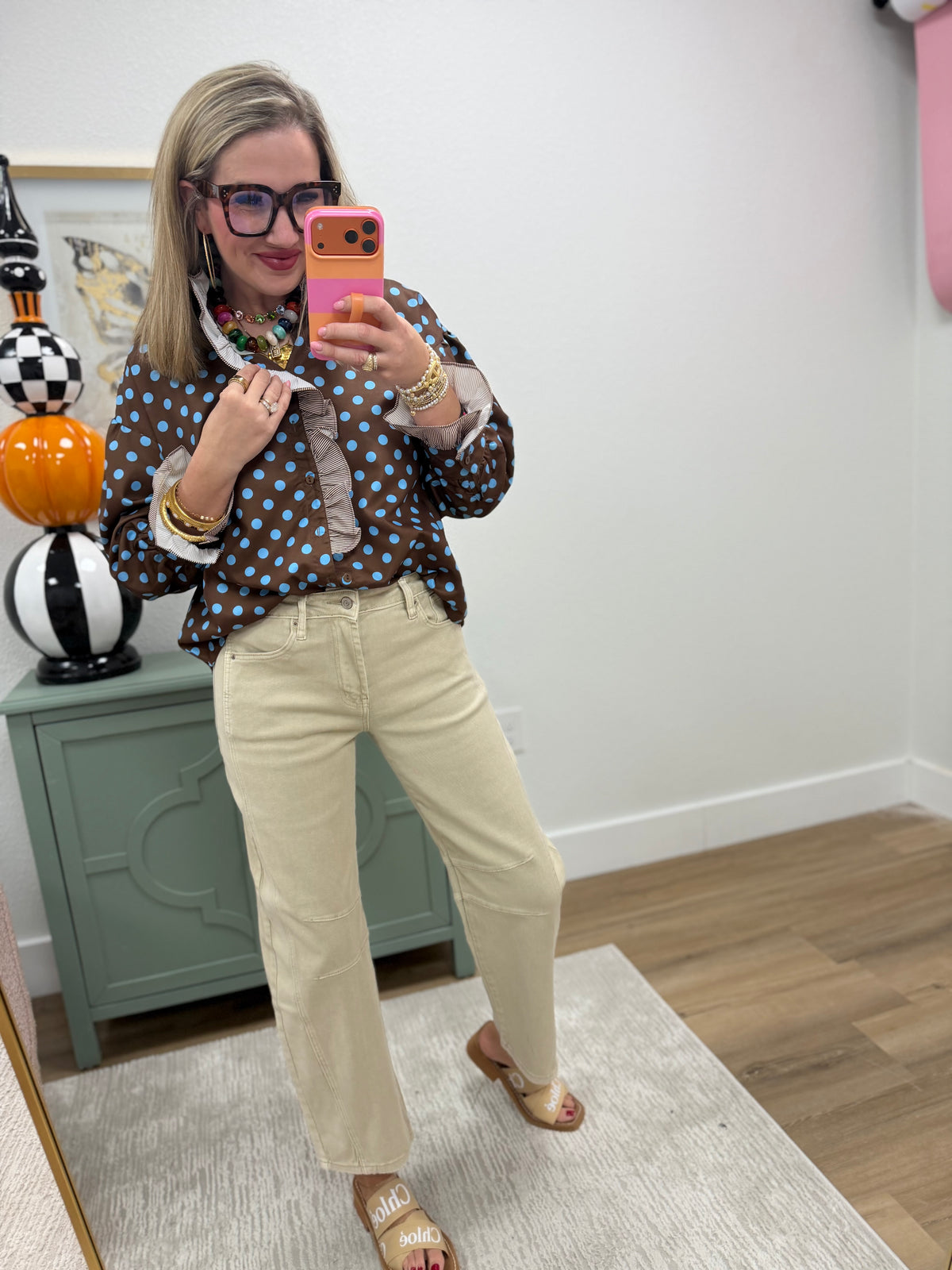 Sand Beige Barrel Leg Color Denim Pants