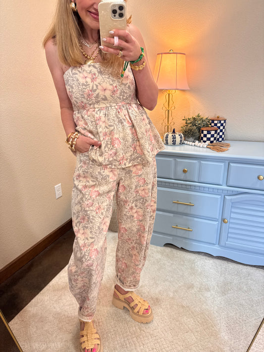 Khaki Floral Denim Jean Set