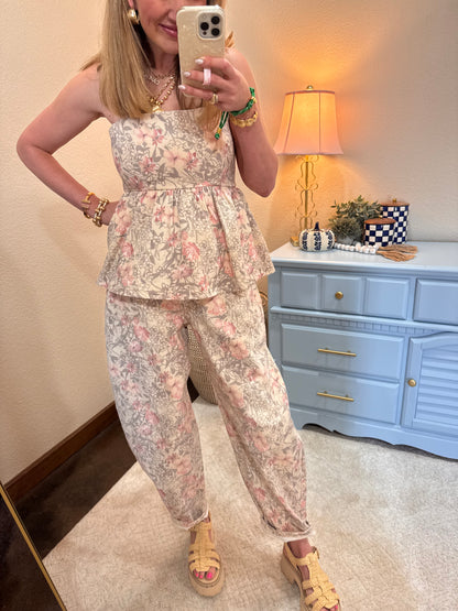 Khaki Floral Denim Jean Set